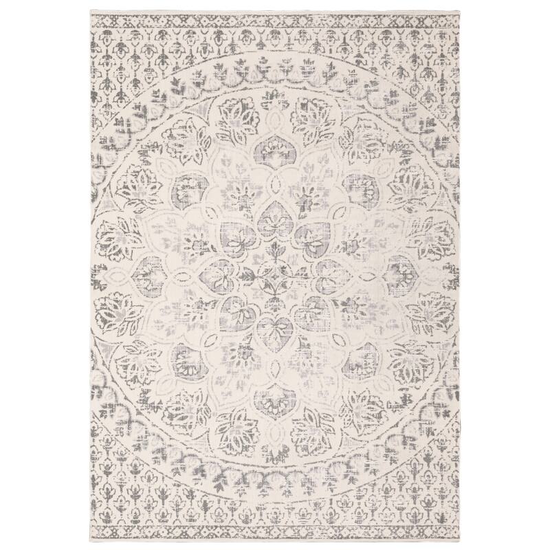 Style Haven Cosette Center Floral Medallion High-Low Pile Area Rug - 9'10" x 12'10" - Ivory/Grey - Rectangle