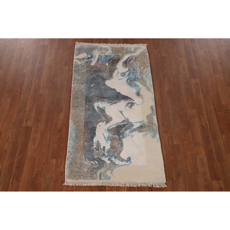 Modern Abstract Accent Rug Hand-Knotted Wool Carpet - 2'8"x 4'10"