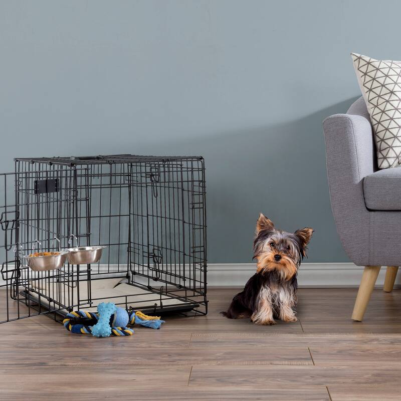Set of 2 Stainless-Steel Dog Bowls - Cage, Kennel, and Crate Hanging Pet Bowls for Food and Water