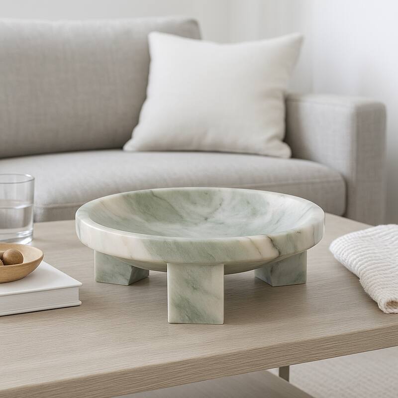 Marble Stone Bowl Fauna-Inspired Decorative Accent - 12" Green - 11.75" x 11.75" x 4"