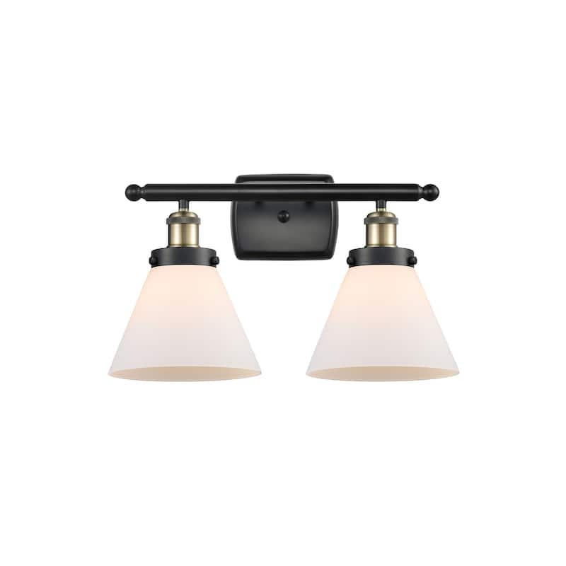 Innovations Lighting Ballston Urban Cone - 2 Light 18" Bath Vanity Light - Matte White/Black Antique Brass