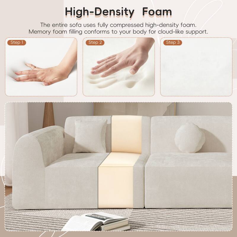 140" Fully Assembled Curved Sectional Sofa with High-Density Compressed Foam Chaise Lounge 3-Piece Modern Living Room Set