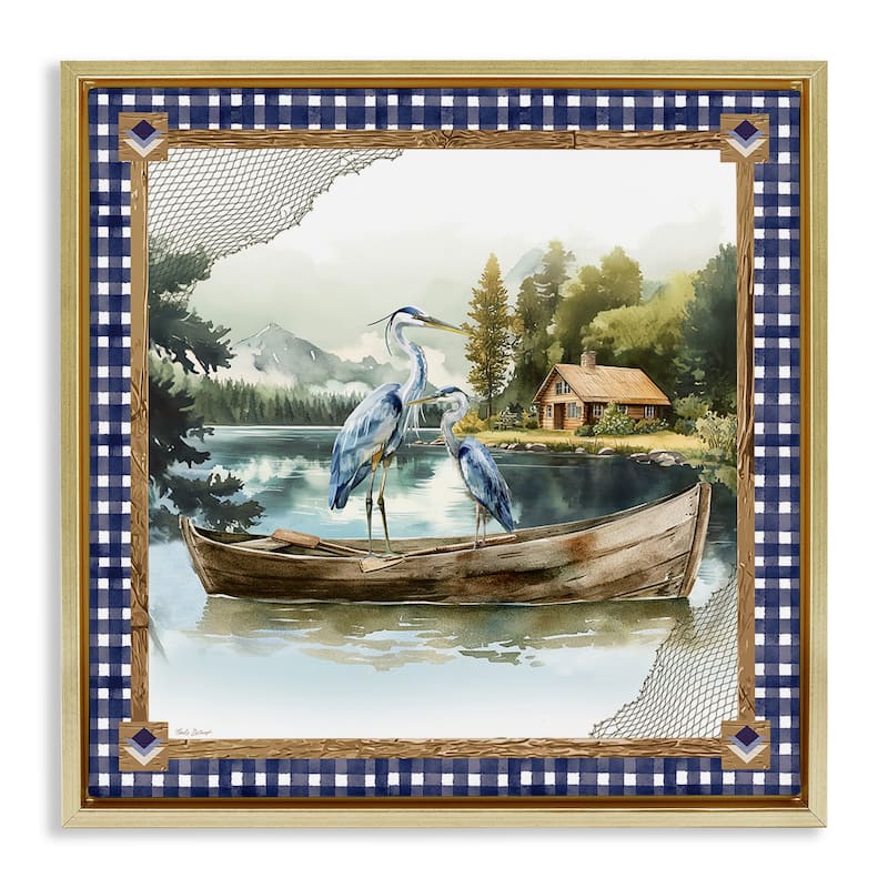 Stupell Herons on Boat with Tartan Framed Floater Canvas Wall Art Design By Nicole DeCamp - 25 x 25 - Gold