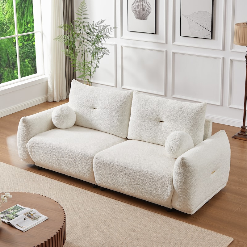 2 Sets of Wool 2-seater Cushion 90"Comfortable Sofa for living room 2 Cushions and 2 Ball Pillows
