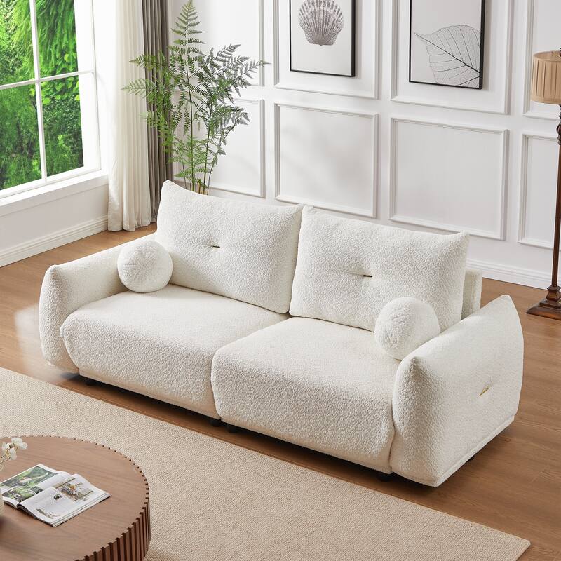 90.5-In Living Room Couch with Pillows,Sectional Sofa with Thick Armrest and Seat,2 Colors