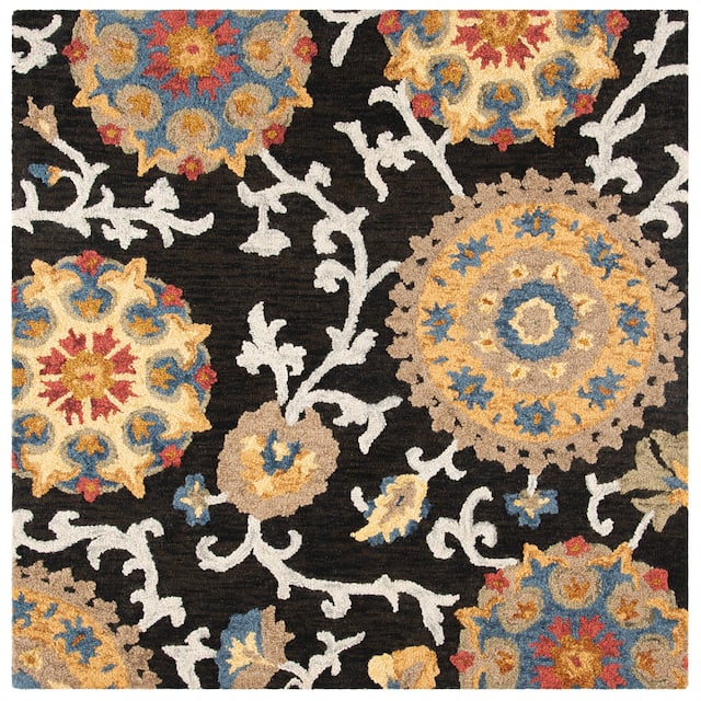 SAFAVIEH Handmade Blossom Nelia Modern Floral Wool Rug - 6' x 6' Square - Charcoal/Multi