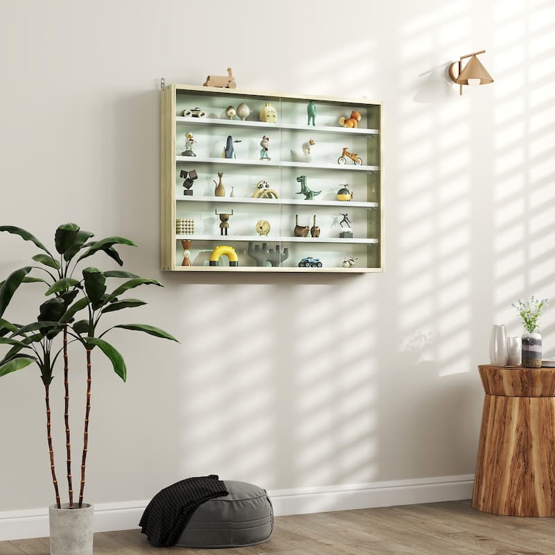 Particleboard Wall-Mounted Display Cabinet with Glass Doors - 31.5" W x 3.7" D x 23.6" H