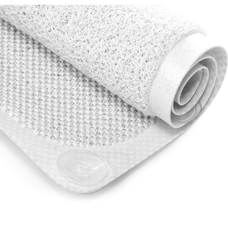 White Loofah Shower Tub Mat With Non-Slip Suction Cups - 29" x 17"