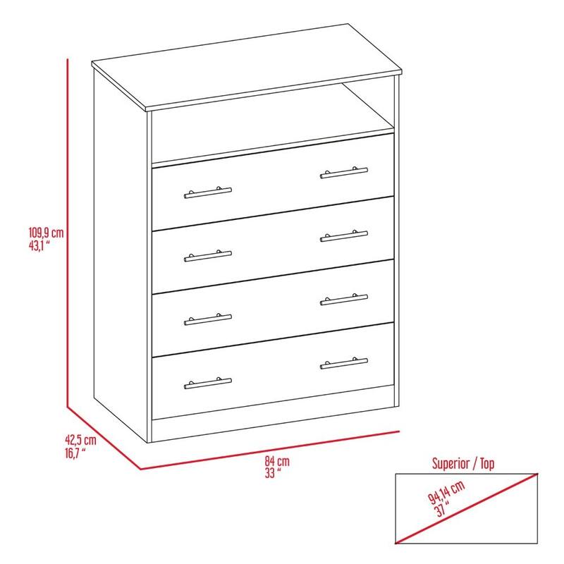 Four Drawer Dresser for Living Room ,Apartment, Bedroom, Light Gray / White