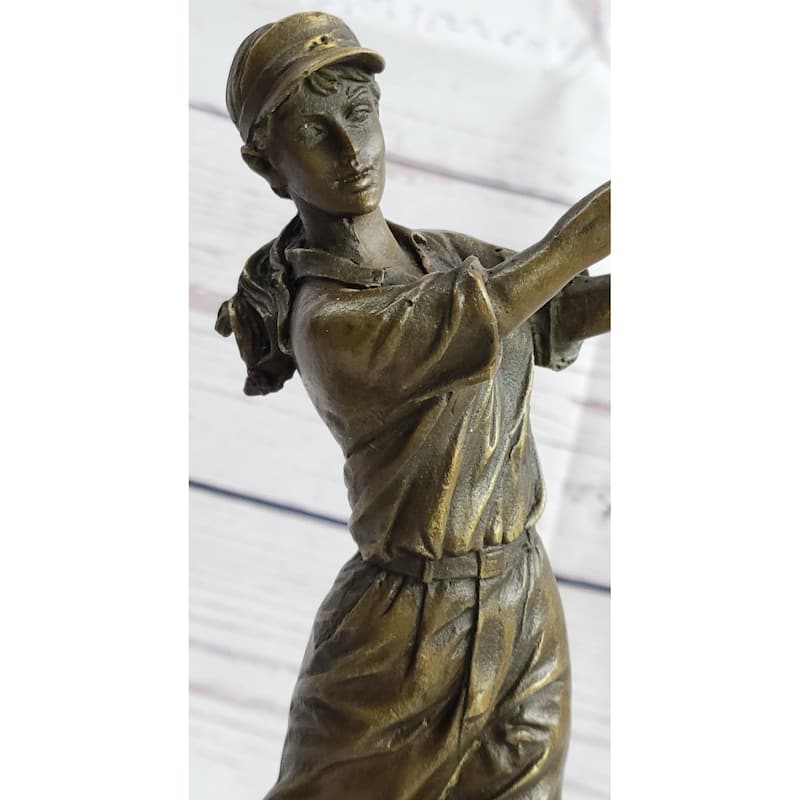Bronze Statue Vintage Golfer Golf Female Golfing Trophy Sculpture Marble Figure