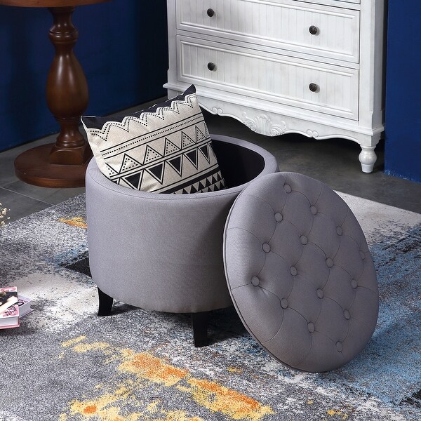 Shop Belleze Nailhead Round Tufted Storage Ottoman Large