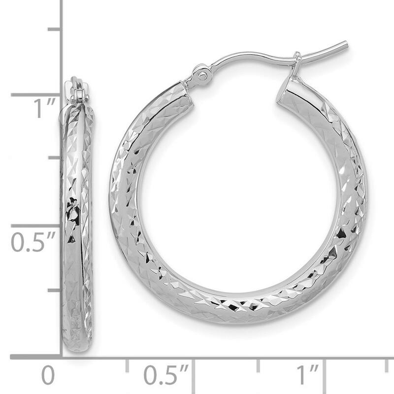 Curata 14k White Gold Sparkle Cut Round Hoop Earrings - 25x25mm