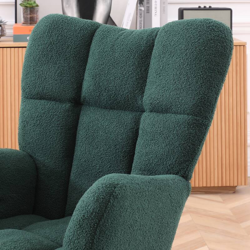 Glider Rocking Chair with Thick Padded Seat, Reading Recliner with High Backrest, Lounge Armchair with Wooden Legs