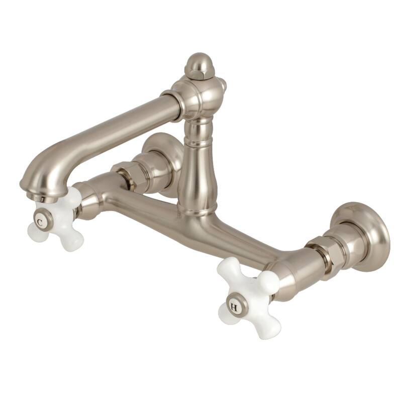 Kingston Brass English Country Two-Handle 2-Hole Wall Mount Bathroom Faucet - Brushed Nickel