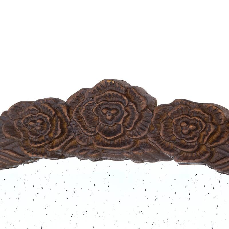 30"x30" Round Hand Carved Rose Antique Mirror Frame, Wall Mirror for Live space, Bathroom, Entryway Wall Décor(Brown) - Brown