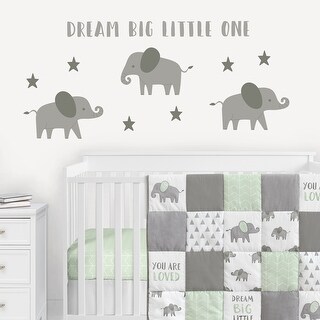Elephant Peel and Stick Wall Decal Stickers Art Nursery Decor (Set of 4) - Gray White Dream Big Safari for Grey Mint Collection
