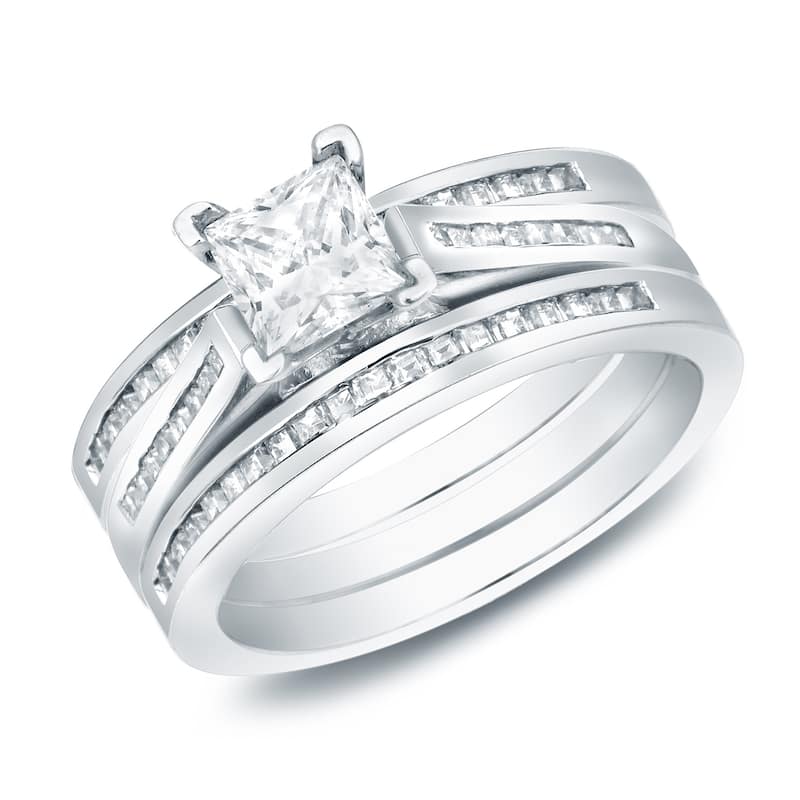 Auriya 1 3/4ctw Princess-cut Diamond Engagement Ring 3pc Set 14k Gold