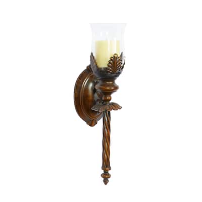 Glass Single Candle Wall Sconce - Brown - Roche River Decor - 7"W x 5"L x 18"H