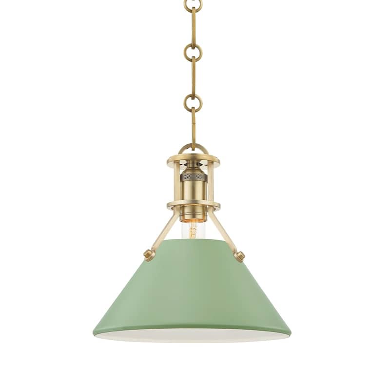 Hudson Valley Lighting Painted No.2 10" Wide Mini Pendant - Aged Brass / Leaf Green