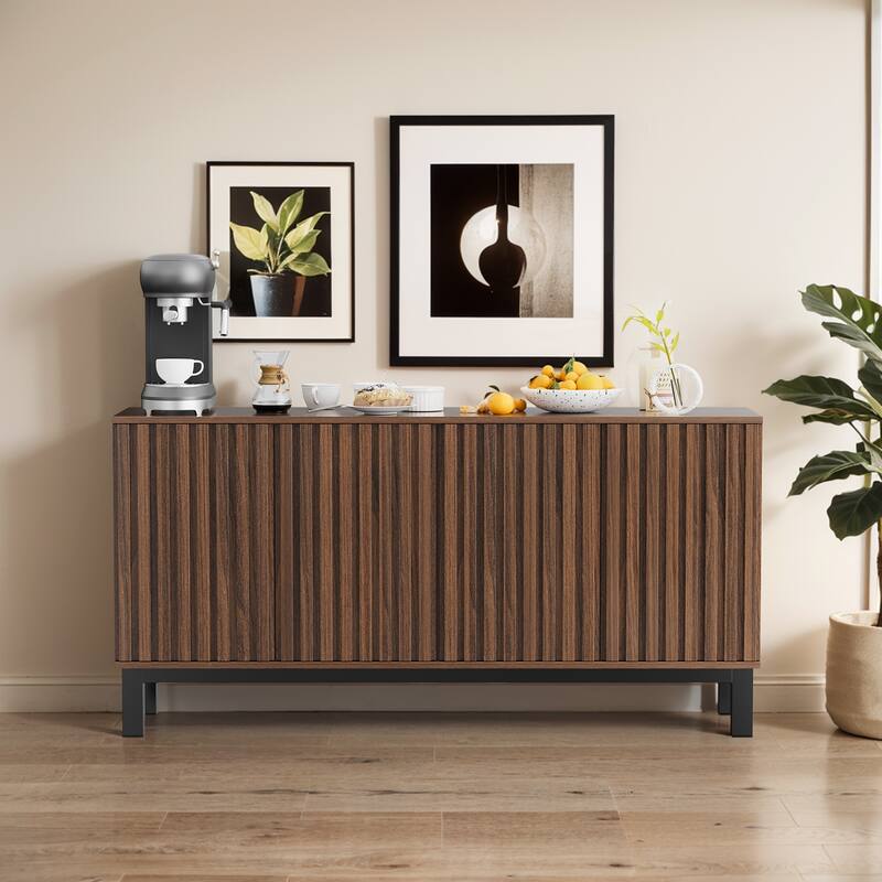 Pocassy 63" Buffet Cabinet with Storage 4 Fluted Doors