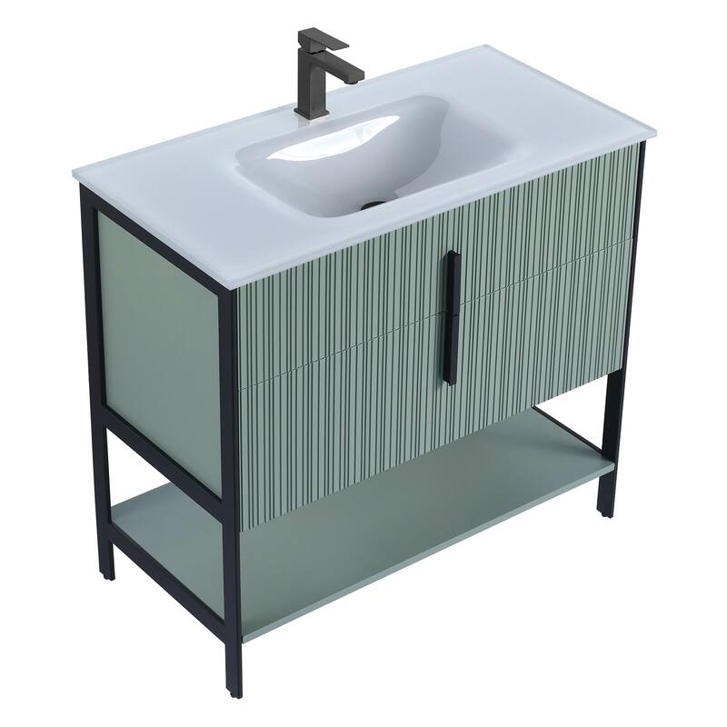 Fine Fixtures Serenity Modern Bathroom Vanity with White Glass Top