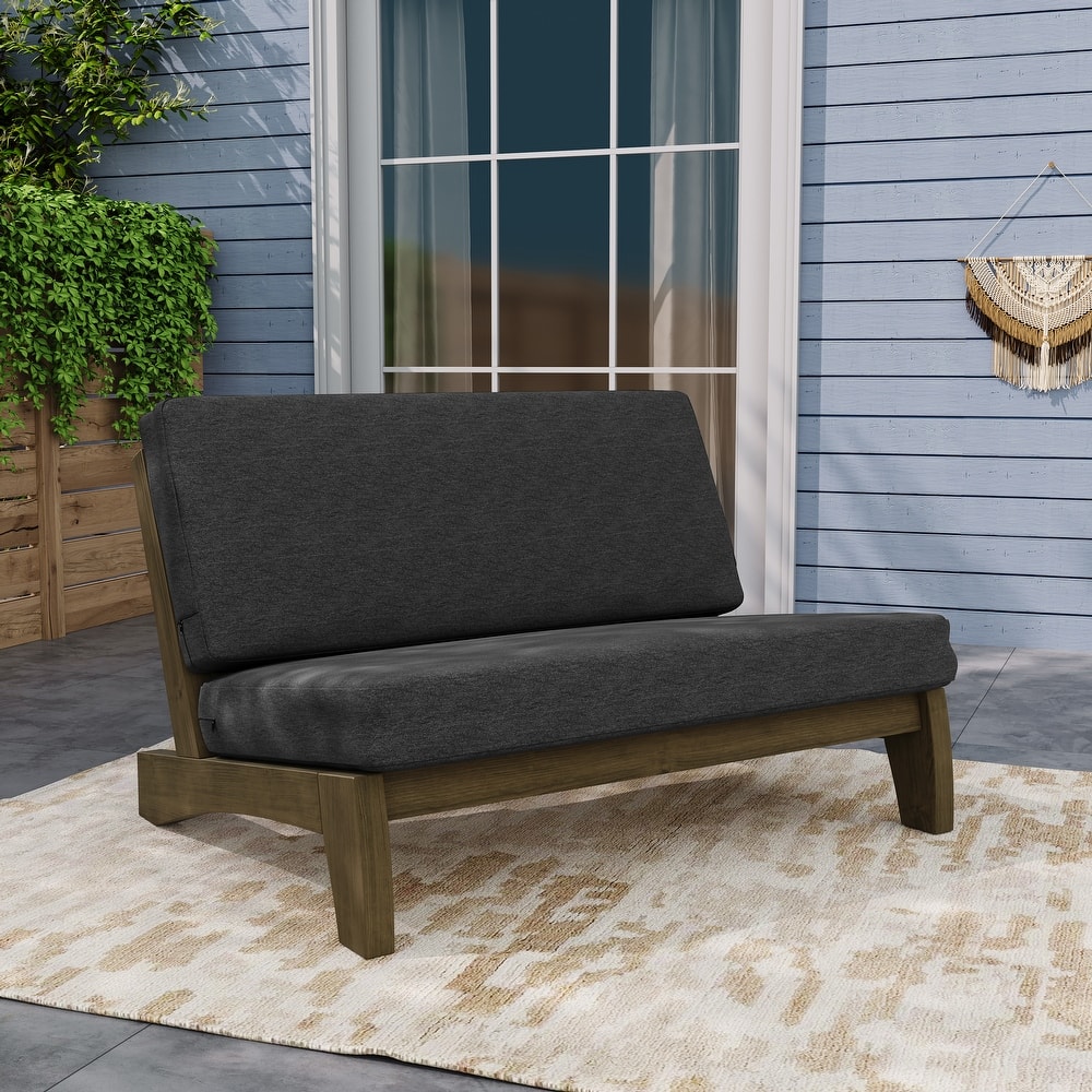 Outdoor Teak Wood Armless Lounge Chair Set Loveseat with Cushions