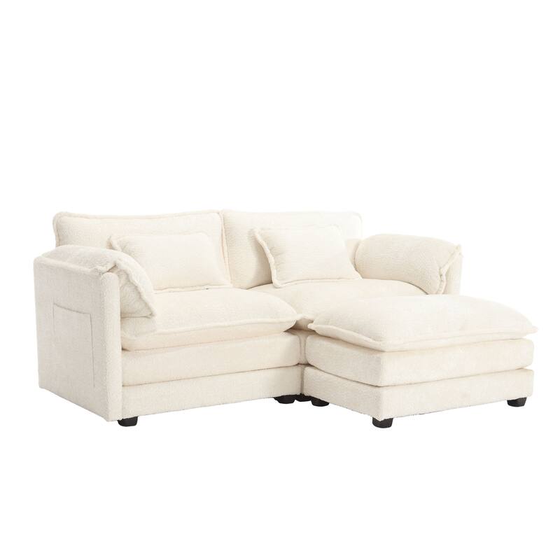 76'' Oversized Chenille Loveseat Sofa with Movable Ottoman Small Sofa for Apartment