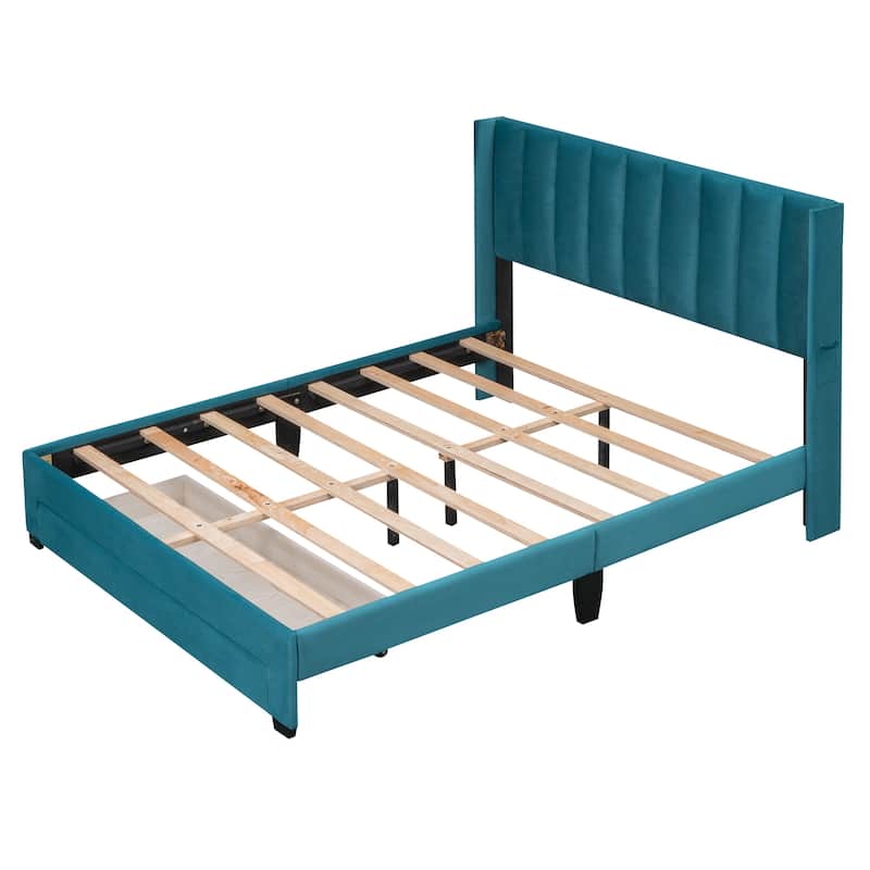Queen Size/ Full Storage Bed Velvet Platform Bed with a Big Drawer ...