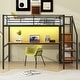 preview thumbnail 1 of 31, Full Size Loft Bed w/Desk,Storage Staircase,Small Wardrobe,LED Light Black
