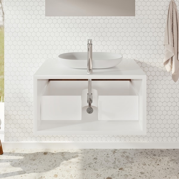 Santa Monica 30 in. W x 22 in. D x 16 in. H Single Bath Vanity in Gray Oak with White Vessel Sink