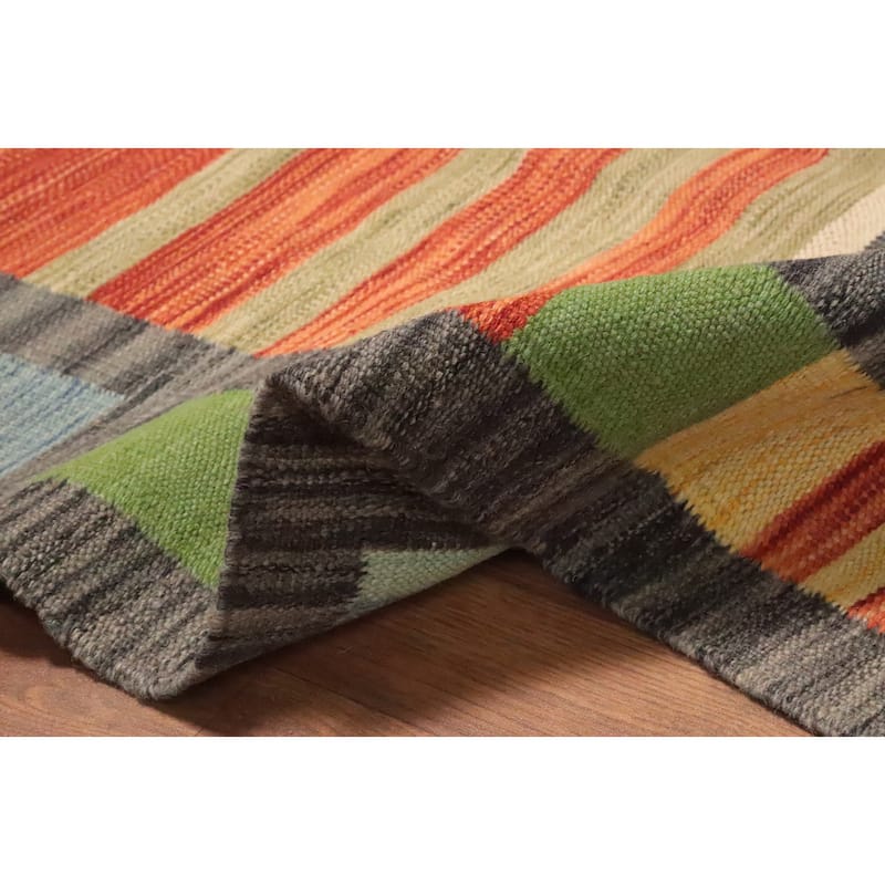 Hand Woven Oriental 100% Wool Carpet Southwestern Tribal Multi-Colored Kilim Area Rug - 8' 5'' X 5' 11''
