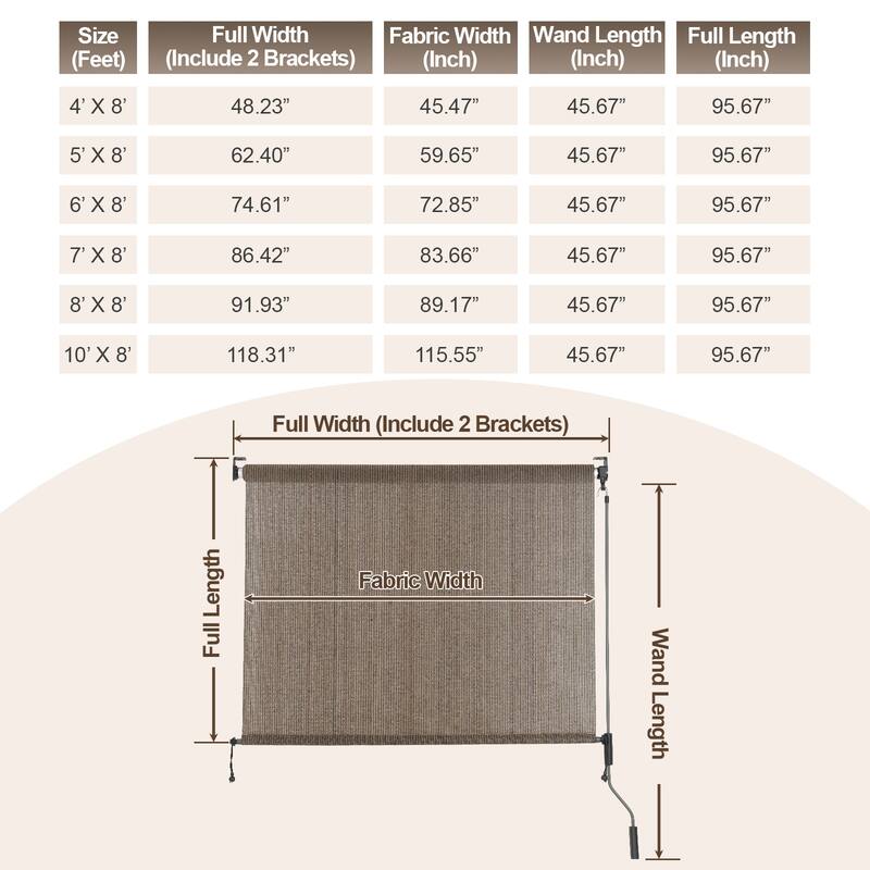 Aoodor Patio HDPE Fabric Roller Shade