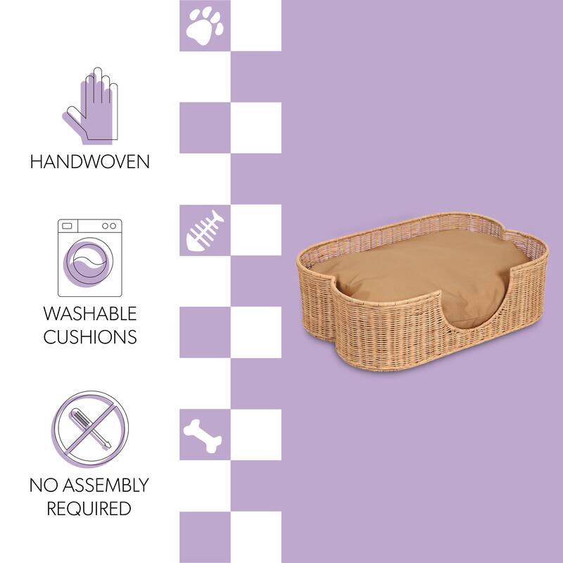 Scallop Rattan Dog Bed with Machine Washable Cushion