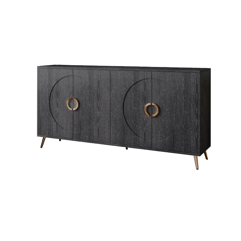 Wooden Cabinet with 4 Door, Kitchen Buffet Cabinet with Metal Handles and Legs, Storage Cabinet with Adjustable Shelf