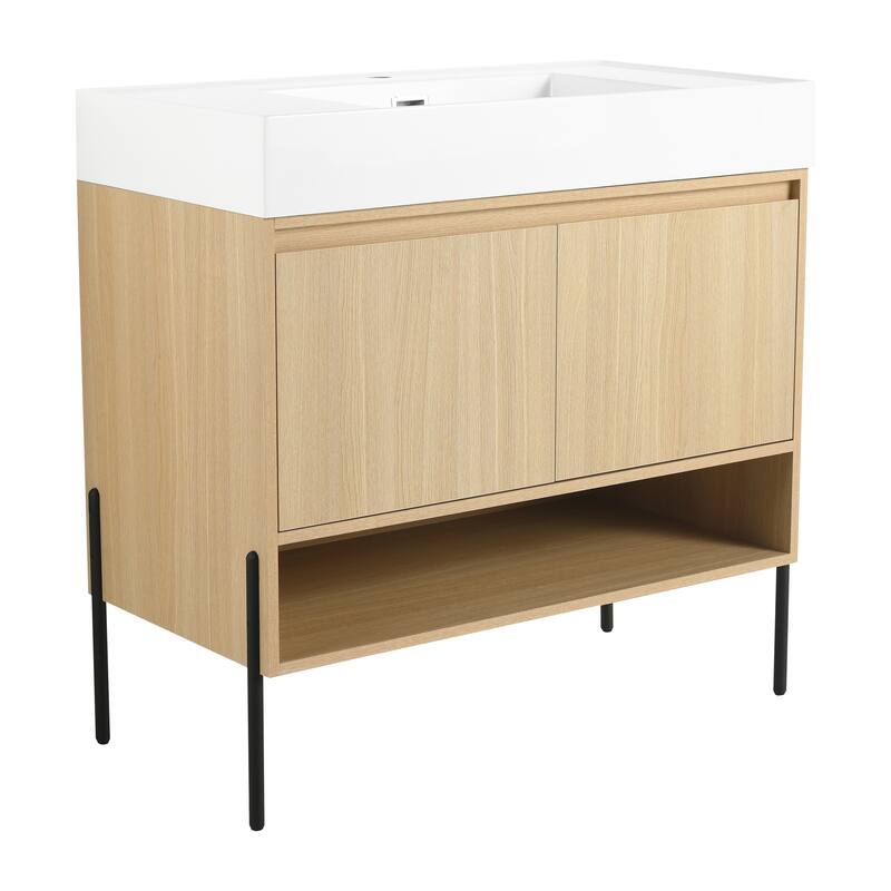 47-Inch Resin Bathroom Vanity with Multi-Layer Solid Wood Frame, Stylish Tripod Design