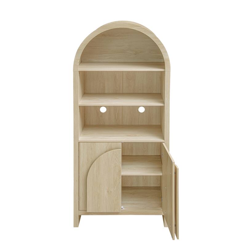 Arched Kitchen Cabinet with Fan-Shaped Handles, Wood Storage Cabinets, Accent Cabinet with Adjustable Shelves