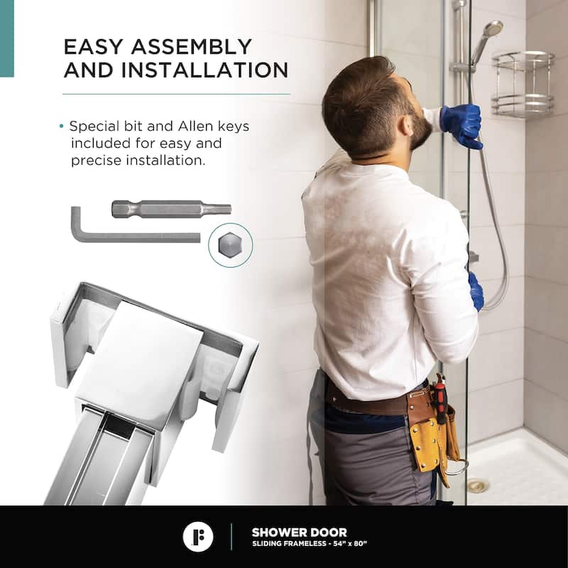 Fine Fixtures Frameless Clear Sliding Bathroom Shower Door