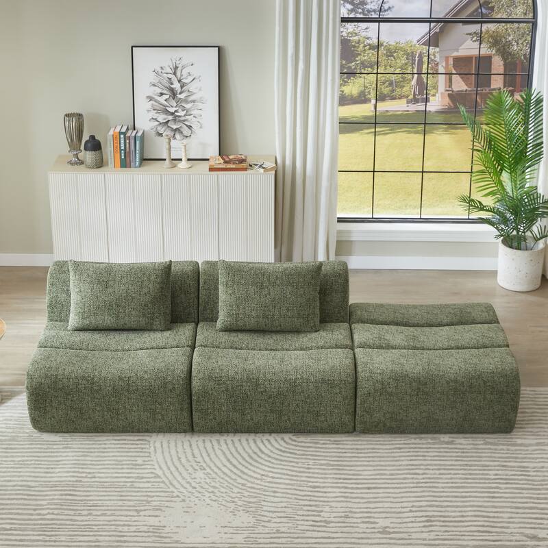 Floor Standing Sectional Sofa Chenille Modular Couch with Pillows
