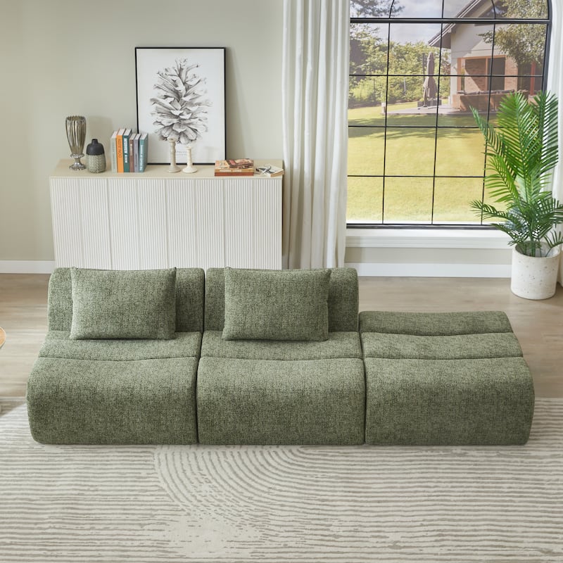 Oversized 3 Seater Compressed Sofa with Chenille Fabric, No Assembly, Space-Saving for Living Room, Apartment