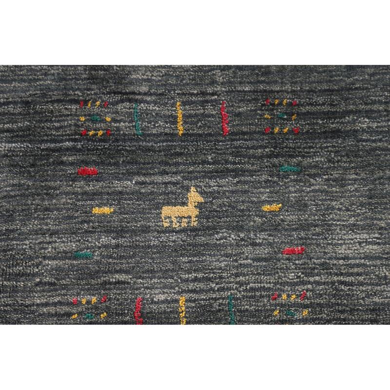 Tribal Gray Gabbeh Indian Area Rug Hand-Knotted Wool Carpet - 7'9" x 9'9"