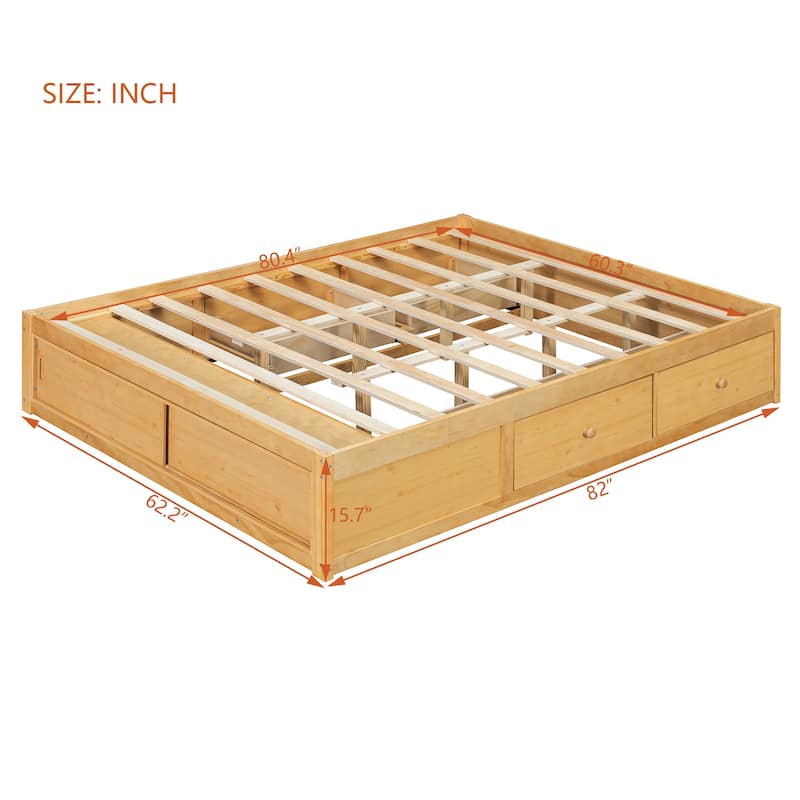 Queen Size Platform Bed Frame with 4 Storage Drawers & Footboard Cubby by Harper&Bright Designs