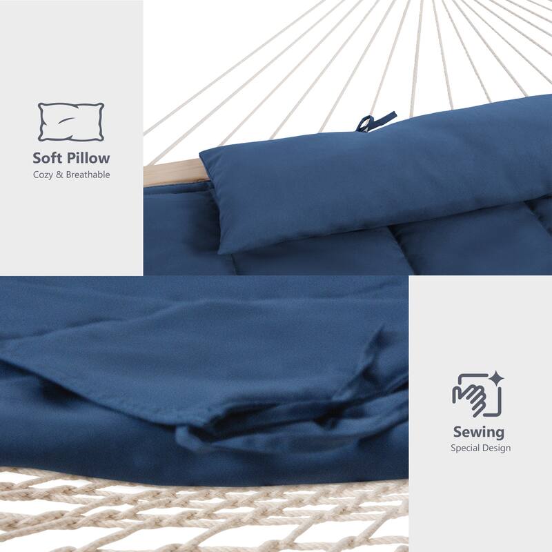 Durable 2 Person Rope Hammock with Polyester Quilted Pad and Pillow - 76*52