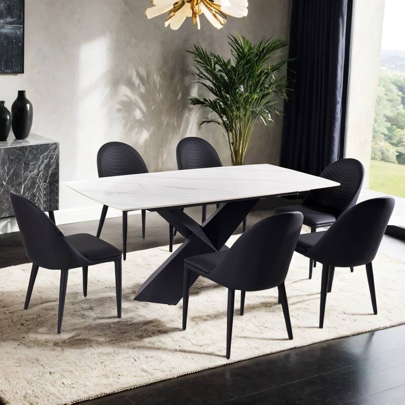 Furniture of America Thalassa Modern 7-Piece Ceramic Top Dining Table Set