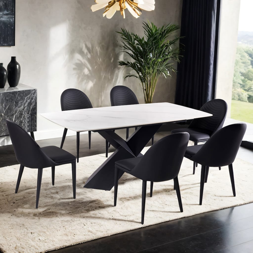 Furniture of America Thalassa Modern 7-Piece Ceramic Top Dining Table Set