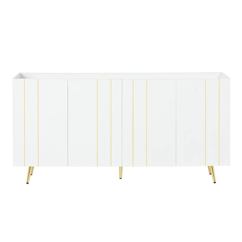 62.9" TV Stand Cabinet with 5 Metal Legs, 4 Adjustable Shelves and Gold Lines Doors for TVs Up to 70"