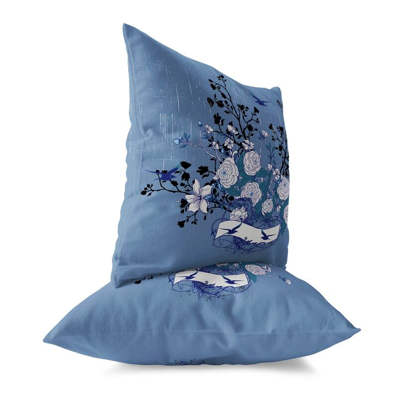 Elegant Floral Bouquet Broadcloth Pillow With Removable Cover in Blue White Black