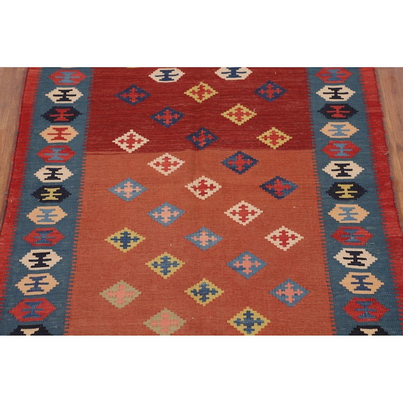Vegetable Dye Kilim Qashqai Persian Foyer Rug Hand-Woven Wool Carpet - 3'4"x 5'11"