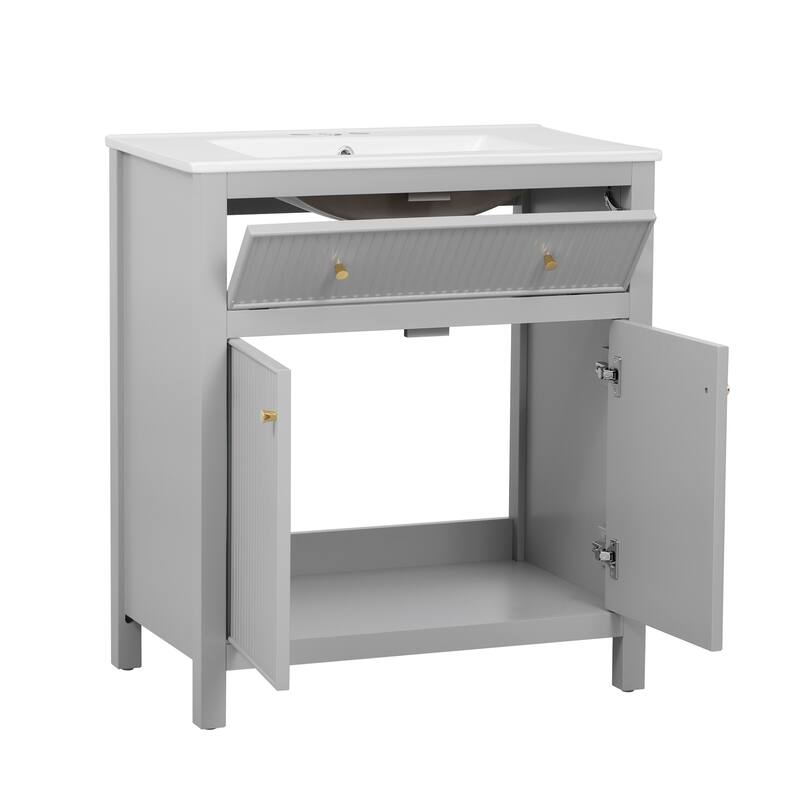 60"Bathroom Vanity with Ceramic Sink, Free Standing Single Vanity Set with Soft Closing Doors, Modern Style