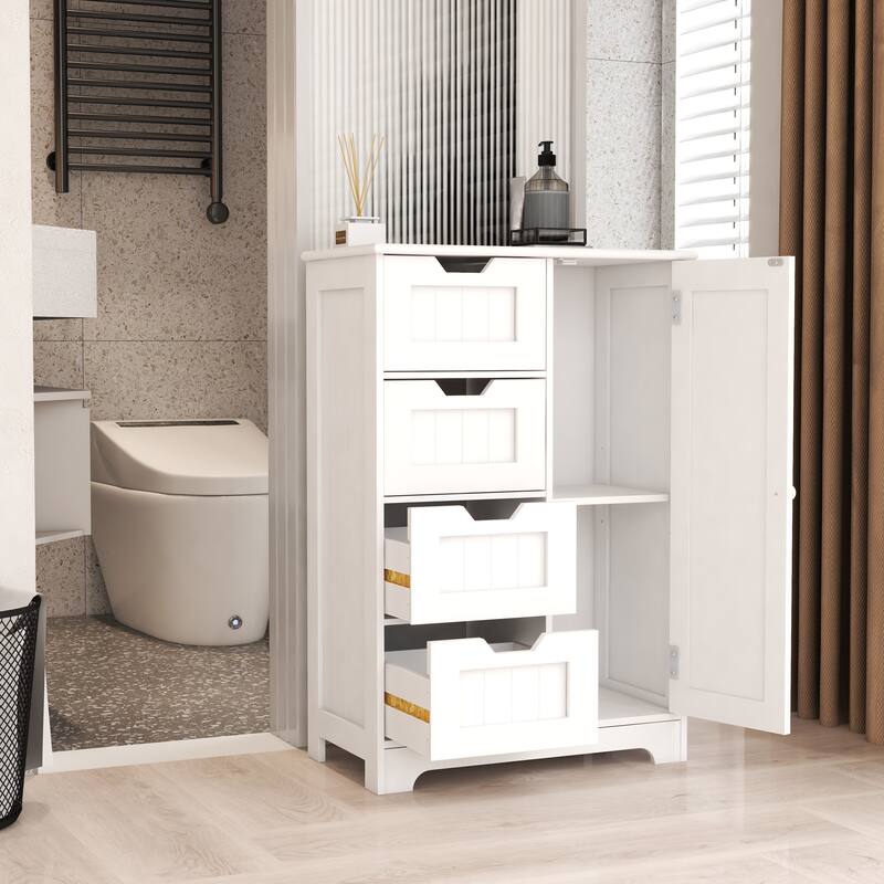 Simple and Stylish Design,Freestanding Floor Storage Cabinet with Adjustable Shelves,4 Drawers and 1 Door