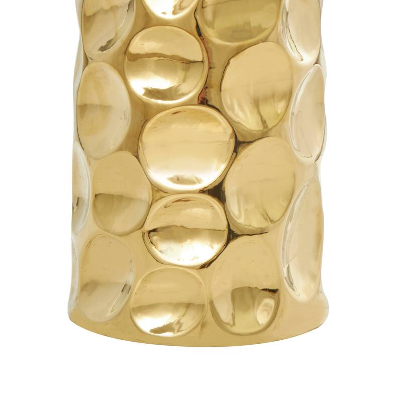 Gold Ceramic Geometric Bubble Vase with Concaved Circles